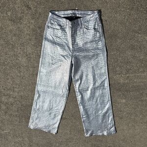NWT New York and Co Metallic Silver  Reptile Snakeskin Pattern Pants Size 8